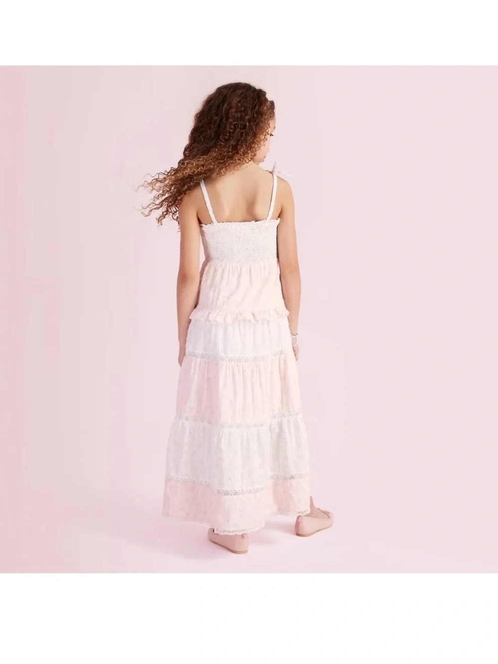 Girls' Stella Ditsy Floral Tiered Maxi Dress - LoveShackFancy Light Pink 14